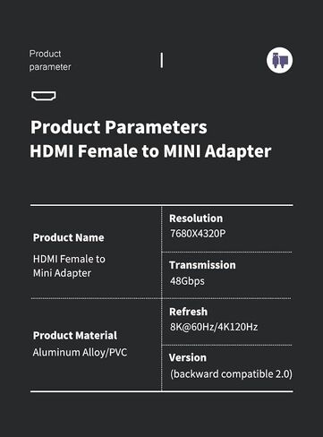 2-Pack 90-Degree Right Angle HDMI to MINI High-Speed Adapter, 8K@60Hz Supports HDR, 3D, 48Gbps, Compatible with DSLR, Camcorder, Graphics Card, Laptop, Projector, Suitable for Home and Office Use in Saudi Arabia