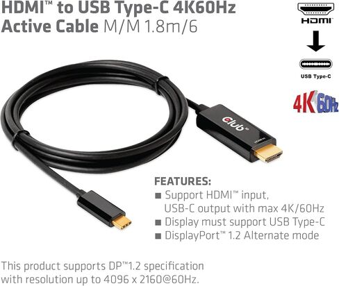 Club 3D CAC-1334 HDMI 2.0 إلى USB Type C 4K60 هرتز M/M كابل نشط 1.8 متر - 6 قدم لأنظمة ماك in Saudi Arabia