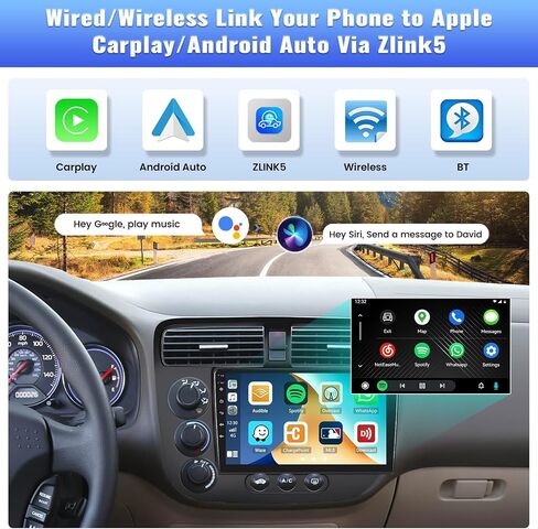 2G+64G Android 13 Car Stereo Radio for Honda Civic 2000-2005, Wireless Carplay&Android Auto, 9" Touch Screen in-Dash GPS Navigation with Bluetooth FM Car Radio WiFi/HiFi/USB+AHD Backup Camera Mic in Saudi Arabia