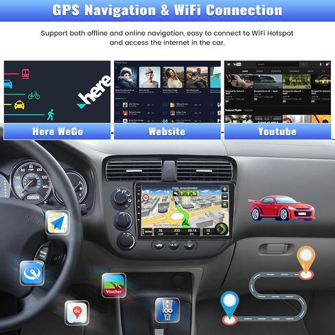 2G+64G Android 13 Car Stereo Radio for Honda Civic 2000-2005, Wireless Carplay&Android Auto, 9" Touch Screen in-Dash GPS Navigation with Bluetooth FM Car Radio WiFi/HiFi/USB+AHD Backup Camera Mic in Saudi Arabia