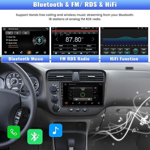2G+64G Android 13 Car Stereo Radio for Honda Civic 2000-2005, Wireless Carplay&Android Auto, 9" Touch Screen in-Dash GPS Navigation with Bluetooth FM Car Radio WiFi/HiFi/USB+AHD Backup Camera Mic in Saudi Arabia
