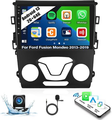 [2G+64G] ستيريو سيارة Android 13 لراديو Ford Fusion Ford Mondeo 2013-2019، لاسلكي Apple CarPlay Andriod Auto Bluetooth 9 بوصة نظام تحديد المواقع العالمي (GPS) وحدة رأسية WiFi Mirror Link FM/RDS SWC + ميكروفون كاميرا احتياطية in Saudi Arabia