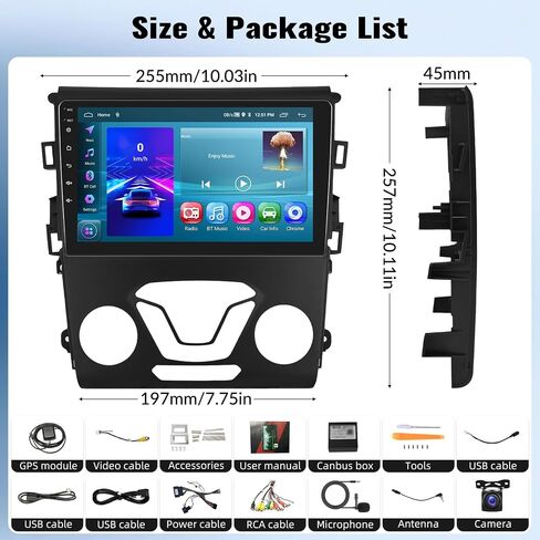 [2G+64G] ستيريو سيارة Android 13 لراديو Ford Fusion Ford Mondeo 2013-2019، لاسلكي Apple CarPlay Andriod Auto Bluetooth 9 بوصة نظام تحديد المواقع العالمي (GPS) وحدة رأسية WiFi Mirror Link FM/RDS SWC + ميكروفون كاميرا احتياطية in Saudi Arabia