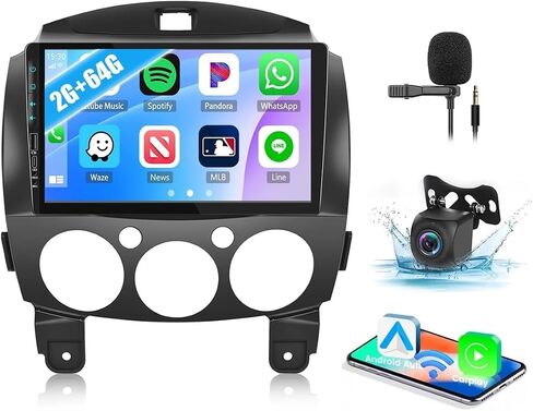 CAMECHO [2+64G] راديو Android 13 لسيارة Mazda 2 2007-2014 مع Carplay&Android Auto، راديو سيارة بشاشة تعمل باللمس 9 بوصة مع رابط مرآة بلوتوث HiFi GPS Navigation WiFi AHD كاميرا احتياطية وميكروفون in Saudi Arabia