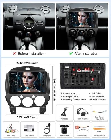 CAMECHO [2+64G] راديو Android 13 لسيارة Mazda 2 2007-2014 مع Carplay&Android Auto، راديو سيارة بشاشة تعمل باللمس 9 بوصة مع رابط مرآة بلوتوث HiFi GPS Navigation WiFi AHD كاميرا احتياطية وميكروفون in Saudi Arabia