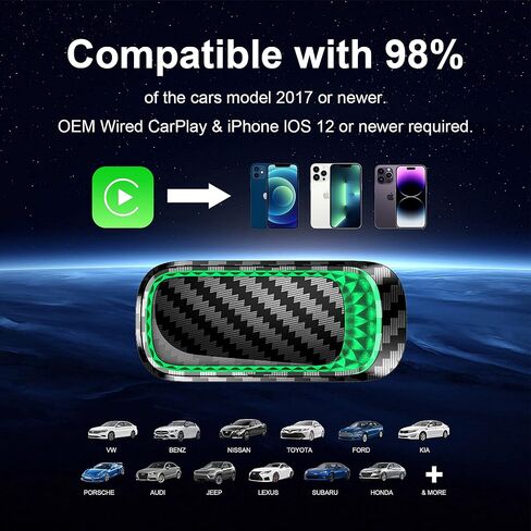 محول IDISON Carplay اللاسلكي، محول تشغيل السيارة 2 في 1 2024 لمصنع Carplay السلكي، للسيارات من 2017، بدون زمن انتقال من iOS/Android إلى الشاشة مع USB C in Kuwait