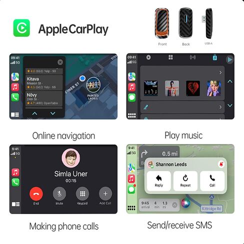 محول IDISON Carplay اللاسلكي، محول تشغيل السيارة 2 في 1 2024 لمصنع Carplay السلكي، للسيارات من 2017، بدون زمن انتقال من iOS/Android إلى الشاشة مع USB C in Kuwait