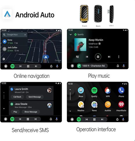 محول IDISON Carplay اللاسلكي، محول تشغيل السيارة 2 في 1 2024 لمصنع Carplay السلكي، للسيارات من 2017، بدون زمن انتقال من iOS/Android إلى الشاشة مع USB C in Kuwait