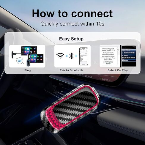 محول IDISON Carplay اللاسلكي، محول تشغيل السيارة 2 في 1 2024 لمصنع Carplay السلكي، للسيارات من 2017، بدون زمن انتقال من iOS/Android إلى الشاشة مع USB C in Kuwait