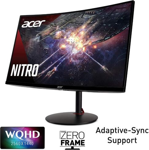 شاشة ألعاب Acer Nitro مقاس 27 بوصة 1500R منحنية بدقة Full HD للكمبيوتر الشخصي | AMD FreeSync Premium | 240 هرتز | 1 مللي ثانية VRB | مكبرات الصوت | HDR10 | ErgoStand | متوافق مع تركيب VESA | 1 x DP 1.4 & 2 x HDMI 2.0 | XZ270 X2bmiiphx in Saudi Arabia