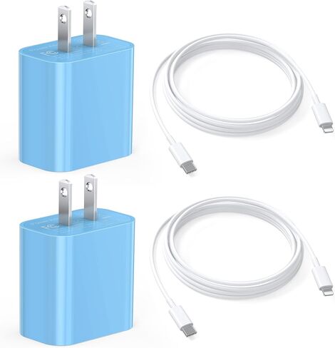 Fast Charger for iPhone [Apple MFi Certified] High Speed iPhone Wall Charger 2-Pack with 6.6FT USB C Lightning Cable-SkyBlue in Saudi Arabia
