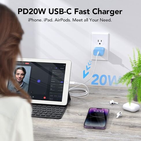 Fast Charger for iPhone [Apple MFi Certified] High Speed iPhone Wall Charger 2-Pack with 6.6FT USB C Lightning Cable-SkyBlue in Saudi Arabia