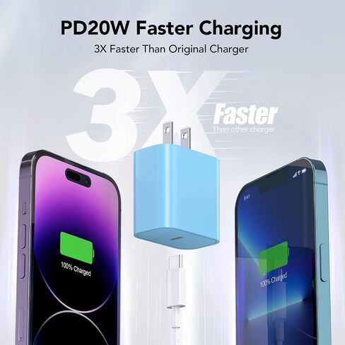 Fast Charger for iPhone [Apple MFi Certified] High Speed iPhone Wall Charger 2-Pack with 6.6FT USB C Lightning Cable-SkyBlue in Saudi Arabia