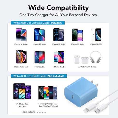 Fast Charger for iPhone [Apple MFi Certified] High Speed iPhone Wall Charger 2-Pack with 6.6FT USB C Lightning Cable-SkyBlue in Saudi Arabia