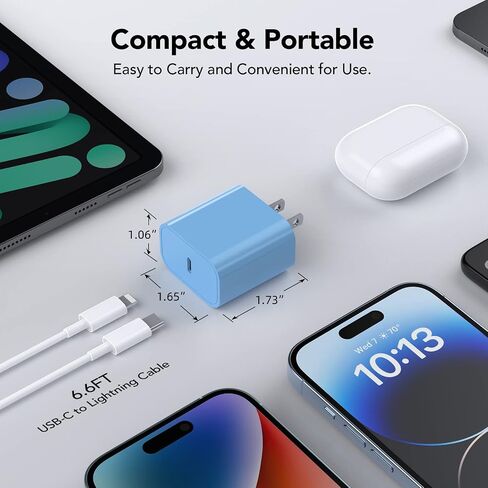 Fast Charger for iPhone [Apple MFi Certified] High Speed iPhone Wall Charger 2-Pack with 6.6FT USB C Lightning Cable-SkyBlue in Saudi Arabia