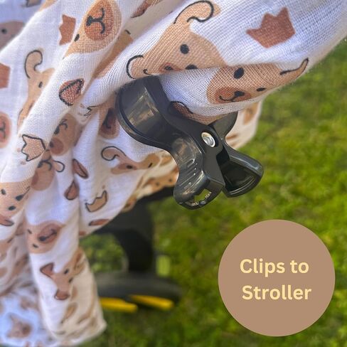 Muslin Blanket with Stroller Clips Gift Set | Breathable Lightweight Organic Cotton Muslin Swaddle with 2 Clips | Cute Puppy Pattern | Baby Boys & Girls | Newborn to 2 Yrs in Saudi Arabia