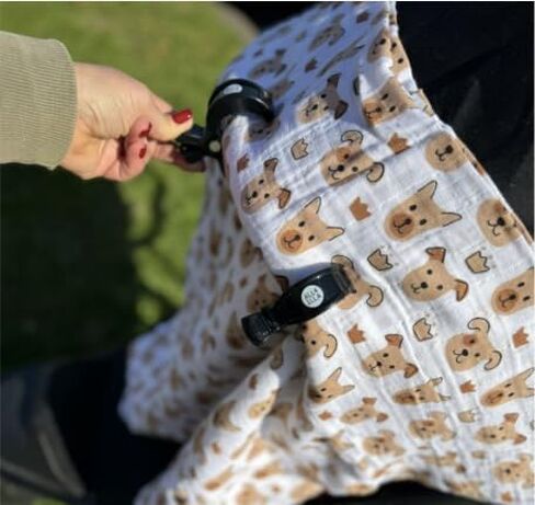 Muslin Blanket with Stroller Clips Gift Set | Breathable Lightweight Organic Cotton Muslin Swaddle with 2 Clips | Cute Puppy Pattern | Baby Boys & Girls | Newborn to 2 Yrs in Saudi Arabia