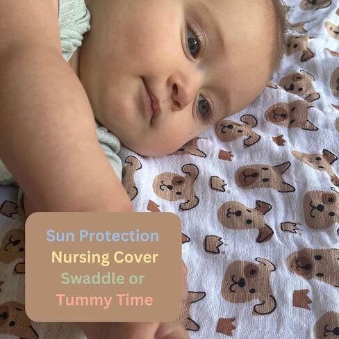 Muslin Blanket with Stroller Clips Gift Set | Breathable Lightweight Organic Cotton Muslin Swaddle with 2 Clips | Cute Puppy Pattern | Baby Boys & Girls | Newborn to 2 Yrs in Saudi Arabia