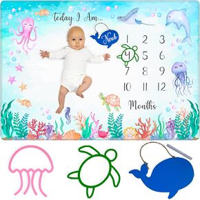 Baby Monthly Milestone Blanket Boy and Girl - Extra Soft Fleece Blanket for Baby Shower - Milestone Blanket Baby Boy and Girl Nursery Decor - Capture Baby Growth - with Whale Chalkboard + 2 Frames
