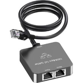 Ethernet Splitter 1 to 2 with Ethernet Cable, Gigabit RJ45 Internet Splitter Adapter 1000Mbps High Speed for Cat 5/5e/6/7/8 Cable