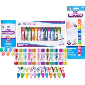 Tub Works® My Bath Colors™ Bath Toy Set | Nontoxic | Fizzy Bath Color Tablets (150 Count), Smooth™ Bath Crayons (12 Pack), & Bath Paint Sticks™ (12 Pack) | Creative Kids Bath & Toddler Bath Toys