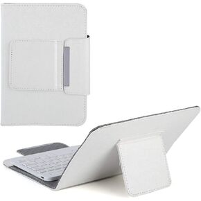 Bluetooth Keyboard Case, PU Leather Protective Cover with Bracket for 7 inch Tablet and Mobile Phone(White)