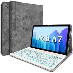 Backlit Keyboard Case for Samsung Galaxy Tab A7 10.4" 2020, 7 Colors Backlight Magnetically Detachable Wireless Keyboard & PU Folio Stand Cover Case for SM-T500, SM-T505, SM-T507 (Gray)