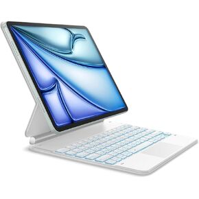 Funda Teclado for iPad Air 13" (M2) 2024، Teclado iPad Pro 12,9" (6.ª/5.ª/ 4.ª/3.ª Gen) لوحة التتبع Magic Type Keyboard Retroiluminado Bluetooth Teclado QWERTY Español Ñ، بلانكو in Kuwait