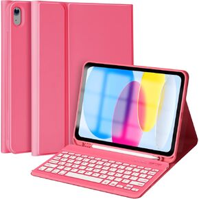 MMK iPad 10th Generation Case with Keyboard 10.9 inch, iPad 10th Generation Keyboard Case (A2757/A2777/A2696/A3162), iPad Keyboard 10th Generation with Backlit BT Keyboard & Pencil Holder - Watermelon