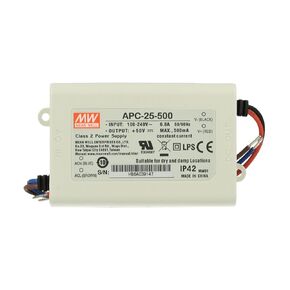 MEAN WELL APC-25-500 Constant Current Mode Switching LED Driver Power Supply, 500mA 15-50VDC 25 Watt