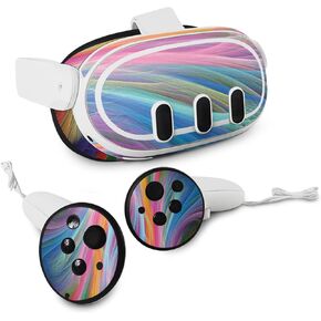 MightySkins Skin Compatible with Meta Quest 3 - Rainbow Waves | Protective, Durable, and Unique Vinyl Decal wrap Cover | Easy to Apply, Remove, and Change Styles