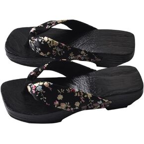 Holibanna Japanese Wooden Clogs Sandals Japanese Style Anti Slip Leisure Slippers Beach Summer Flip Flops for Women Black Size 6US 3. 5UK 36. 5EU