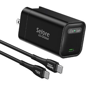 كتلة شاحن USB C، شاحن حائط SELORE 65 وات من النوع C، شاحن MacBook سريع قابل للطي GaN لجهاز MacBook Pro 13 بوصة، MacBook Air 2020، Dell XPS، كمبيوتر محمول، كابل USB C بطول 4 أقدام إلى USB C يتضمن in Kuwait