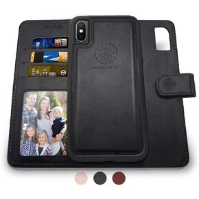 Shields Up for iPhone Xs Case/iPhone X Case, [Detachable] Magnetic Wallet Case, [Wireless Charging Support], Durable with Card Slots & Wrist Strap, [Vegan Leather] Cover for Apple iPhone Xs/X - Black
