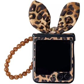 for Galaxy Z Flip 6 Case Cute Flip Cover, Samsung Z Flip 6 Case with Hinge Protection & Chain & Ring, Leopard Print Stylish Protecion Women Case for Samsung Galaxy Z Flip 6
