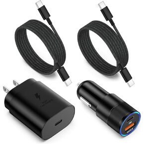 Car Charger Fast Charging Type C, Excgood Super Fast Charger Kit Set 25W USB C Wall Charger Adapter for Galaxy S24 Ultra S23 FE S22 S20 A54 A53 A15 Android, 2X Braided USB C to USB C Cable 6ft