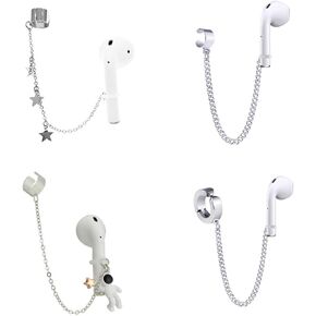 4 Pair Earphone Anti-Lost Holder Clip Chain Earrings Hanging Hook Earring Strap for Airpods Earbuds Wireless in-Ear Earphones Headset (4 Styles and Needn't Ear Hole)