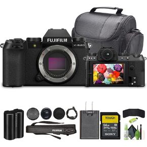 Fujifilm X-S20 Professional Compact Digital Mirrorless Camera Body - Black - Bundle with 64GB UHS-II SDXC Memory Card + Travel Bag and Lens Cleaning Kit