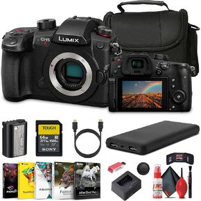 Panasonic Lumix GH5 II Mirrorless Micro Four Thirds Camera (DC-GH5M2BODY) with 64 GB Memory Card + Carry Case + P-Bank Battery + Cleaning Kit + Art Studio Software + More