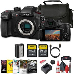 Panasonic Lumix GH5 II Mirrorless Micro Four Thirds Camera (DC-GH5M2BODY) with 2 x 64 GB Memory Card + Carry Case + Cleaning Kit + Art Studio Software + More