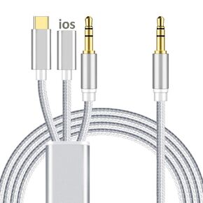 3 in 1 Car Aux Cable, USB Type C to 3.5mm Male Output, Compatible with iPhone 15/15Pro/14/14Pro/13/12/11/Xs/Xs Max/XR/X/8Plus/8/7