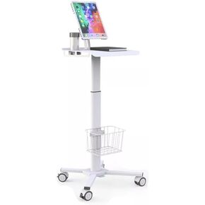 Mount Plus MB-C01 Height Adjustable Mobile Medical Tablet Cart with Wheels and Tablet Enclosure Basket Storag | Medical Trolley for Hospital Clinic Beauty Salon | Pneumatic Mobile iPad Workstation