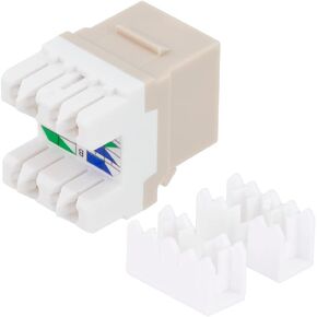 NavePoint CAT6 Keystone Jack, Snap-in, 180-Degree Termination, Thermoplastic, Light Almond, 15-Pack, CE Compliant