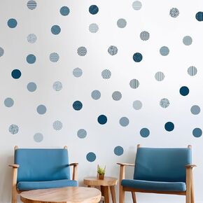 Boho Polka Dot Wall Sticker, 48 Removable and Repositionable Pattern Decals - Premium Fabric Material, Polka Dots, Stripes, Chevrons and Solid in 3 Shades of a Color (Blue), CP054