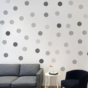Boho Polka Dot Wall Sticker, 48 Removable and Repositionable Pattern Decals - Premium Fabric Material, Polka Dots, Stripes, Chevrons and Solid in 3 Shades of a Color (Blue), CP054