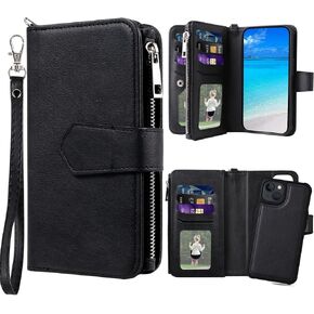 Case for iPhone 13 Mini, 2 in 1 Magnetic Detachable Wallet Case, PU Leather Phone Case Cover with Card Holder for iPhone 13 Mini, Black