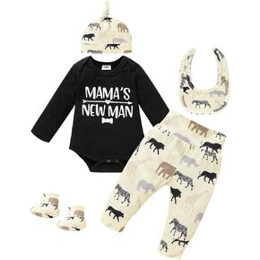 GRNSHTS Newborn Baby Boy Clothes Letter Print Romper+Animal Pants+Mouth watering towel+Socks With Hat Coming Home Outfits