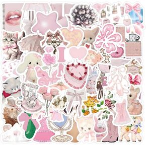 60 Pink Coquette Aesthetic Stickers - Vinyl Waterproof Decals for Water Bottles, Laptop, Computer, Phone, Guitar
