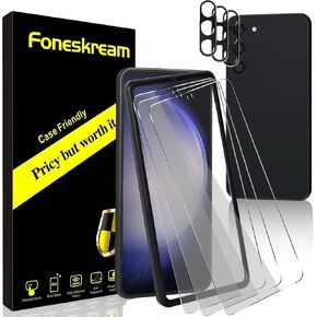 [3+3 Pack Compatible for Samsung Galaxy S23 FE Screen Protector 6.4 inch + Camera Lens Protector Fingerprint Recognition Tempered Glass Case Friendly