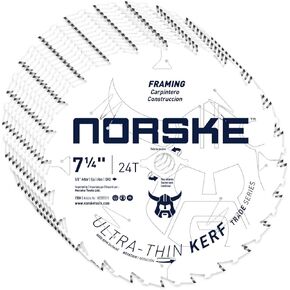 Norske Tools Thin Kerf Ultra Fast Ripping & Crosscutting Saw Blade NCSBT011MP 7-1/4" x 24T with 5/8" Bore & DKO for Dimensional Lumber, Press Treated Wood, Plywood and OSB (12PC Pack)